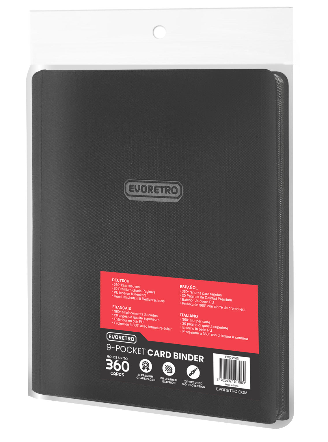 EVORETRO 9-Pocket Zip-Up Trading Card Binder for 360 cards