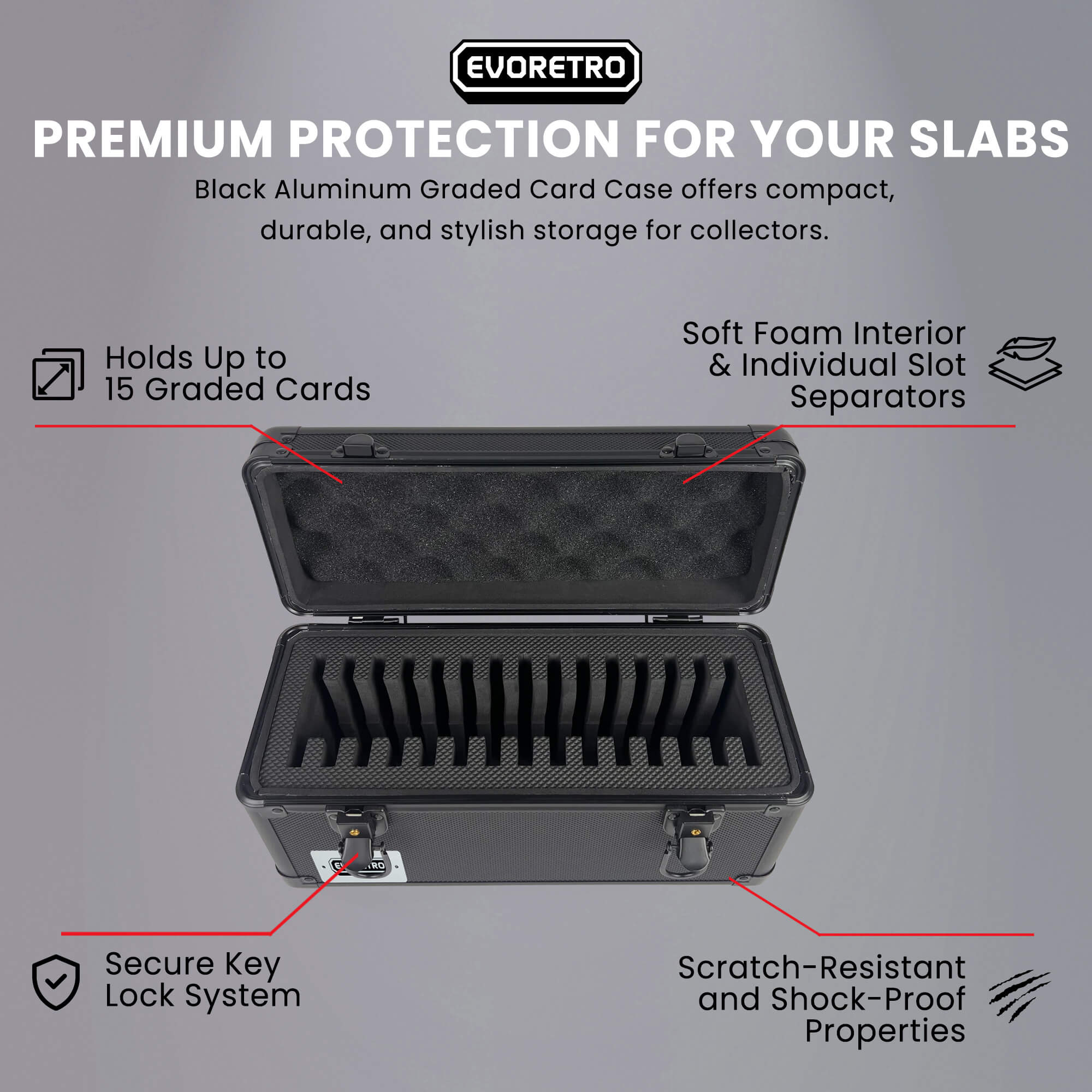 EVORETRO Aluminum Graded Card Storage Case 15-Slot | Black EVORETRO Canada EVORETRO Aluminum Graded Card Storage Case 15-Slot | Black EVORETRO Canada
