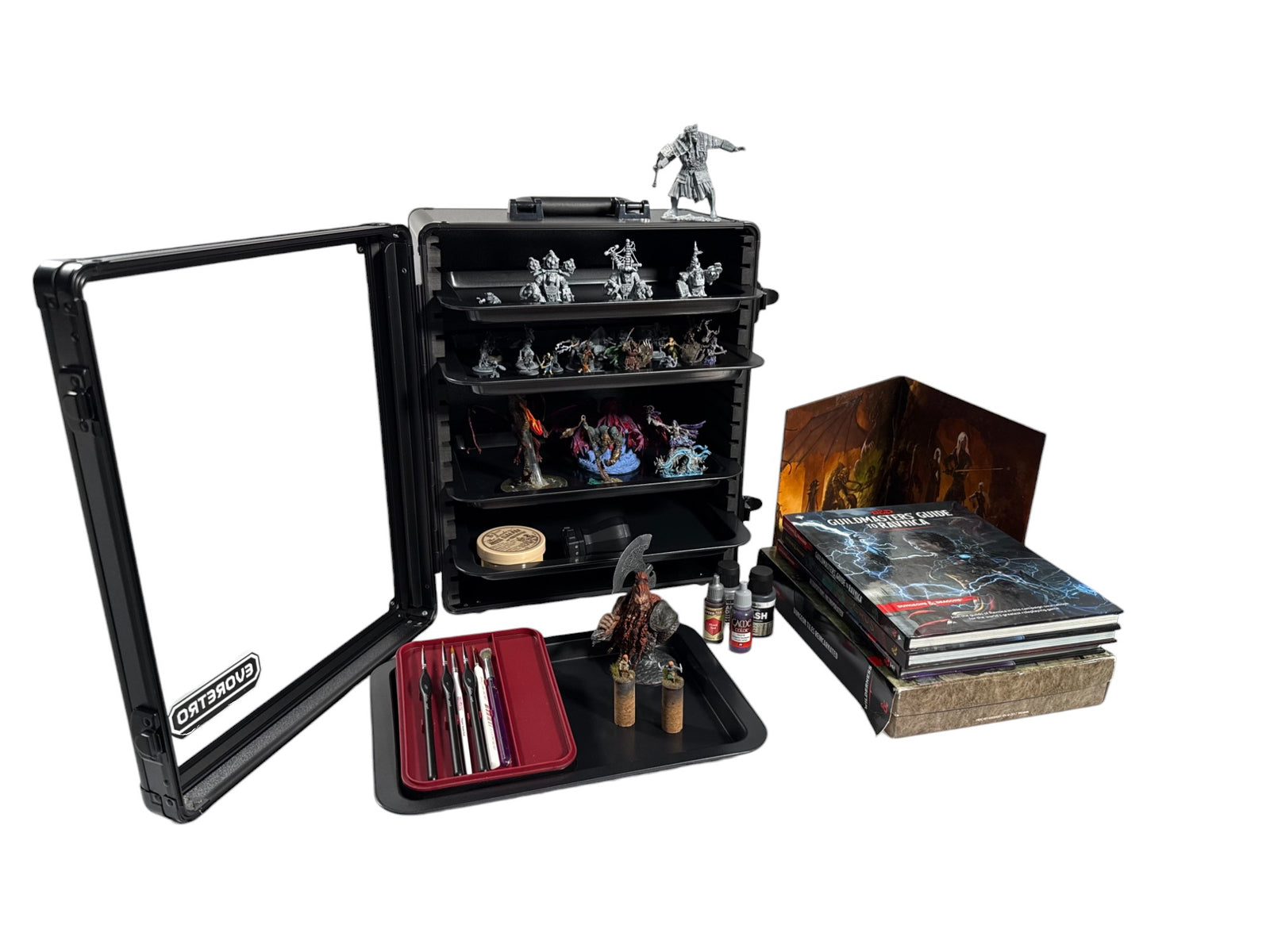 Aluminum Miniatures Display & Carry Case w/ 5 Metal Trays for Collectible Figures and Models