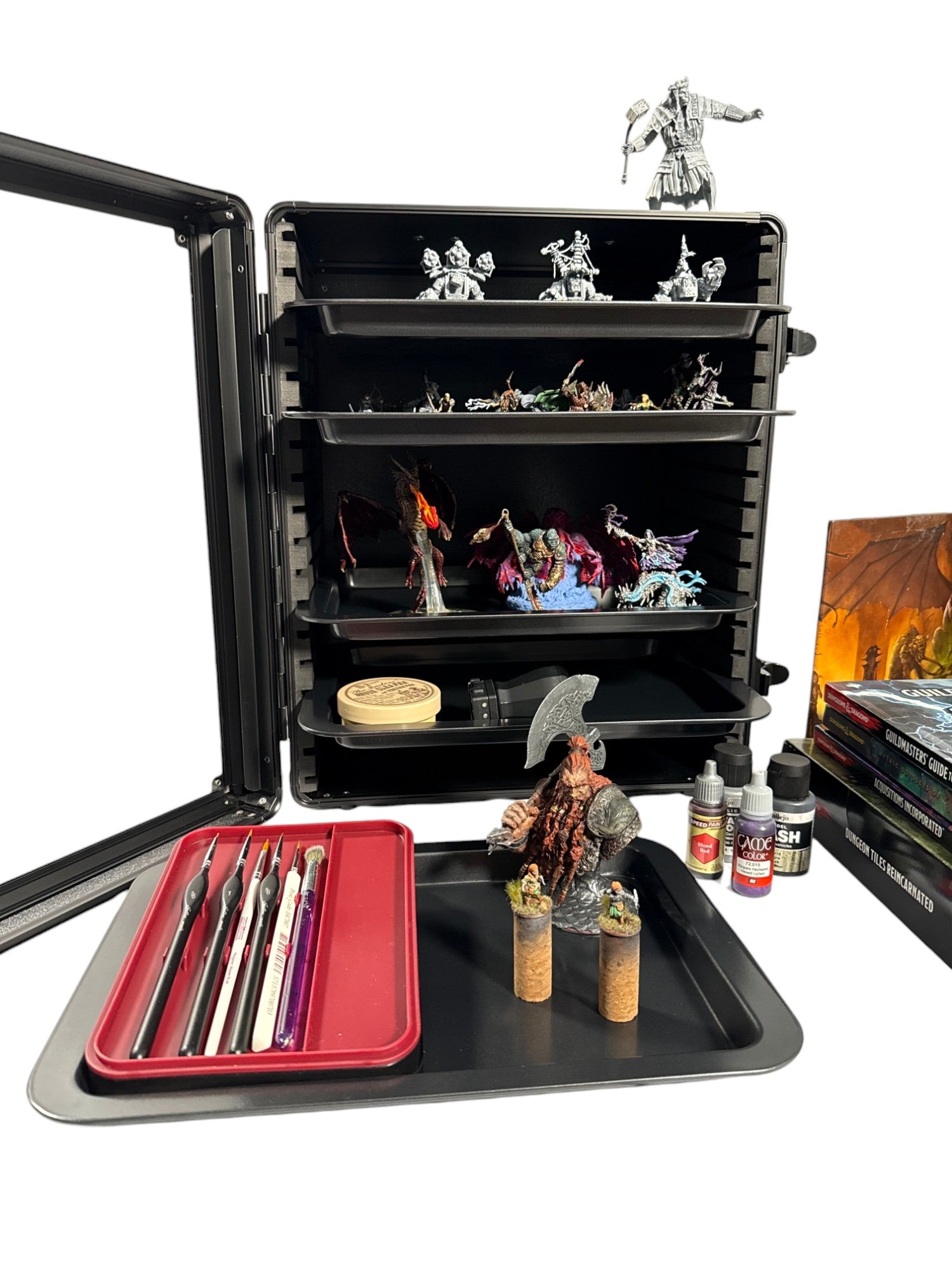 Aluminum Miniatures Display & Carry Case w/ 5 Metal Trays for Collectible Figures and Models