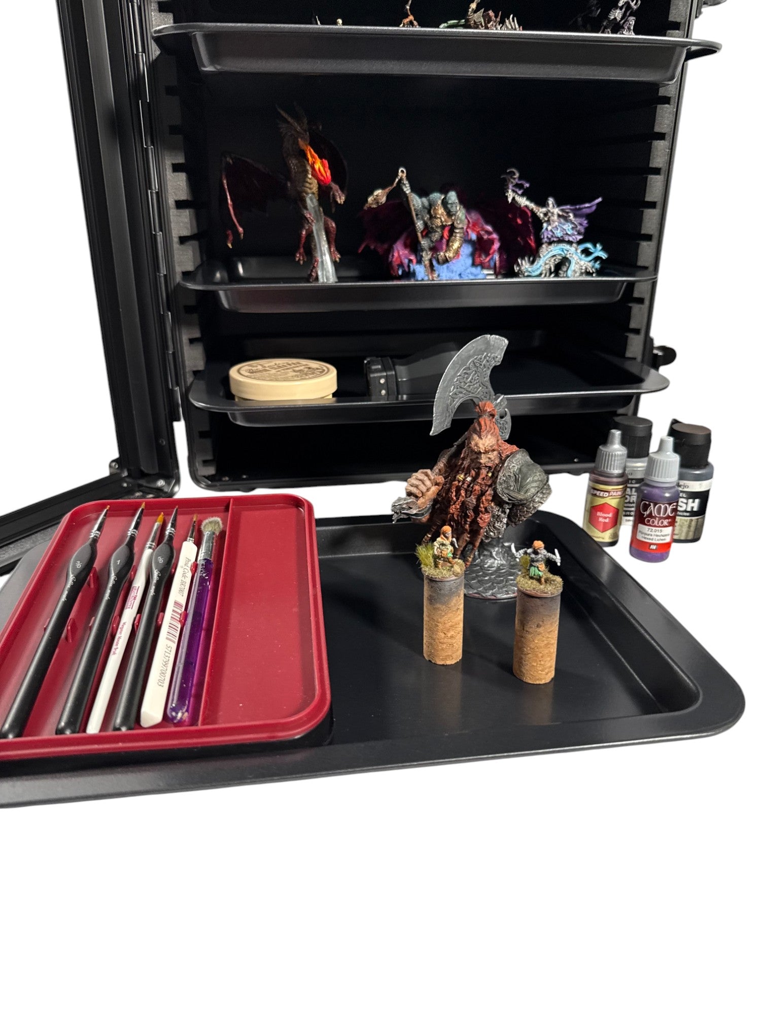 Aluminum Miniatures Display & Carry Case w/ 5 Metal Trays for Collectible Figures and Models
