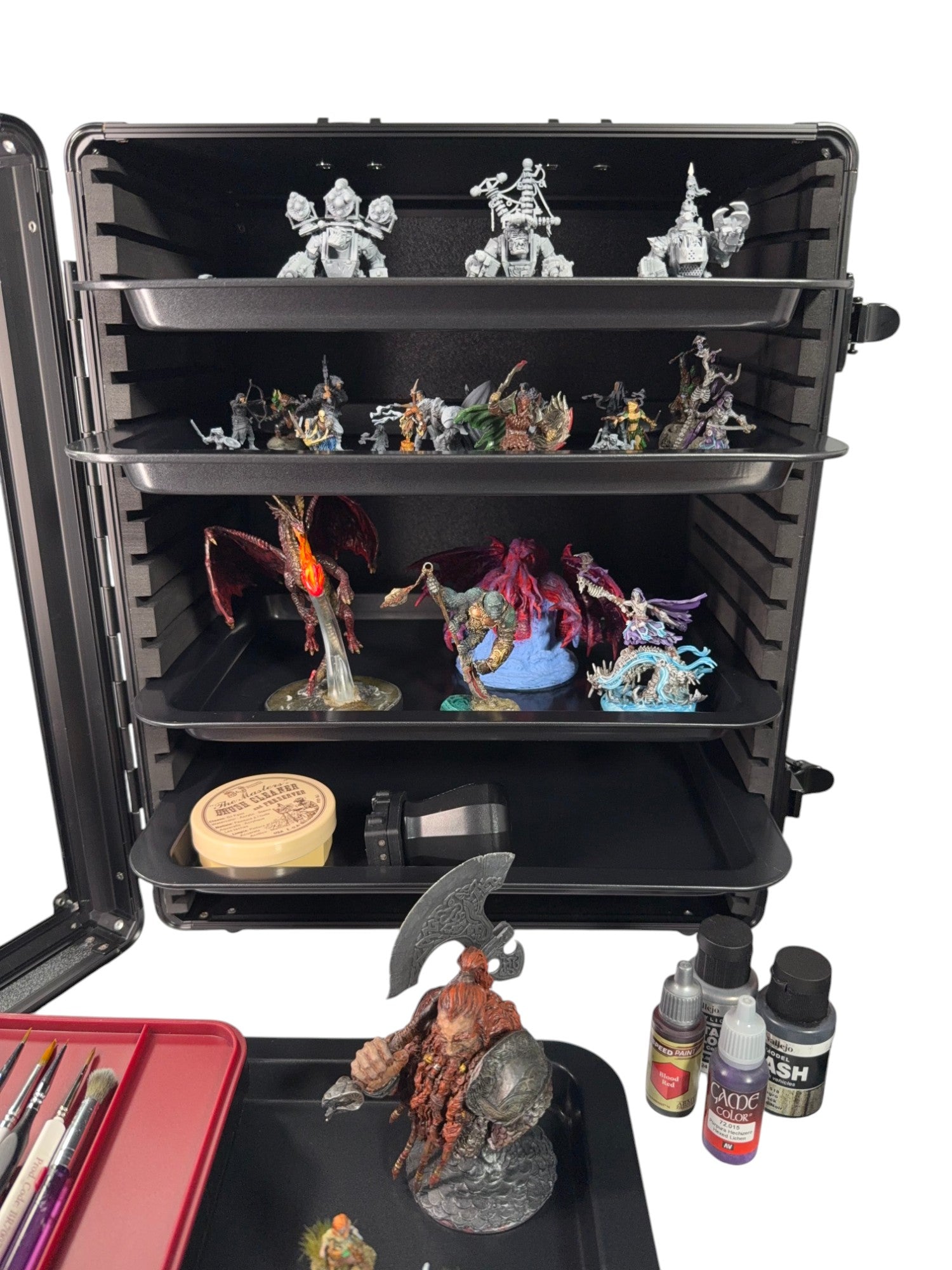 Aluminum Miniatures Display & Carry Case w/ 5 Metal Trays for Collectible Figures and Models