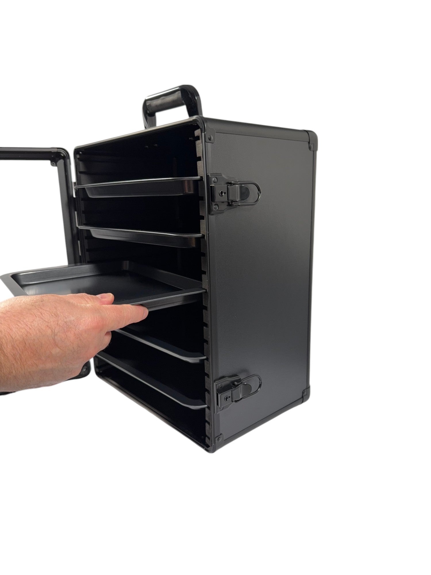 Aluminum Miniatures Display & Carry Case w/ 5 Metal Trays for Collectible Figures and Models