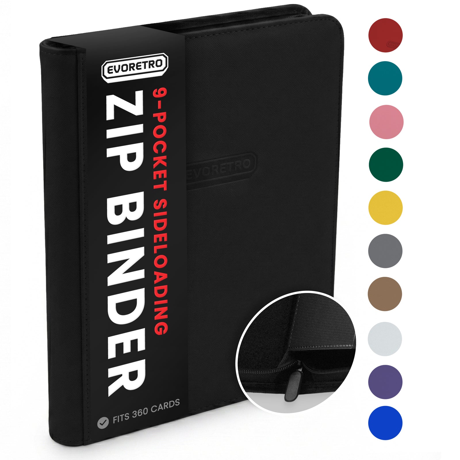 EVORETRO 9-Pocket Zip-Up Trading Card Zipper Binder for 360 cards