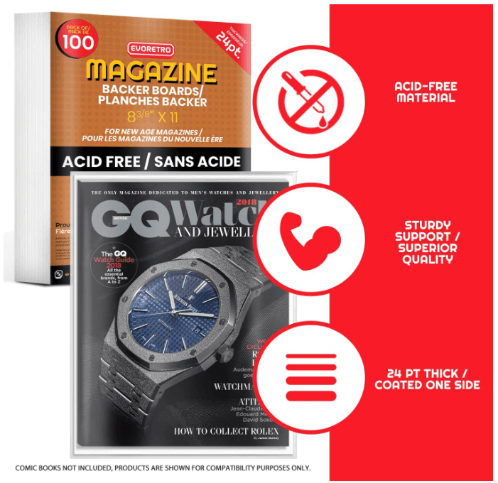 EVORETRO Comic Boards & Bags – New Magazine Size (200 Pack)