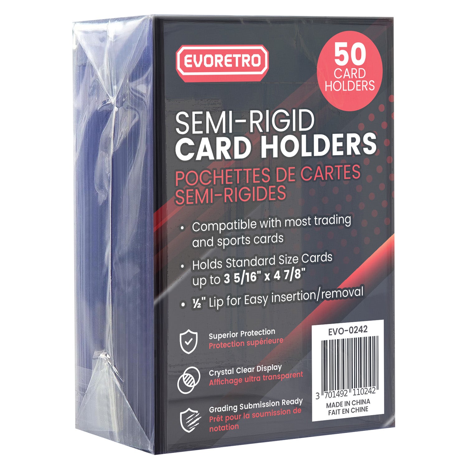 Packaging of Evoretro semi-rigid card holders 