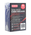 A pack of 50 EVORETRO Semi-Rigid Card Holders in a plastic packaging with a label showing the product details.