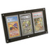 Black acrylic display frame holding three collectible graded trading cards, showcased on a clean white background.