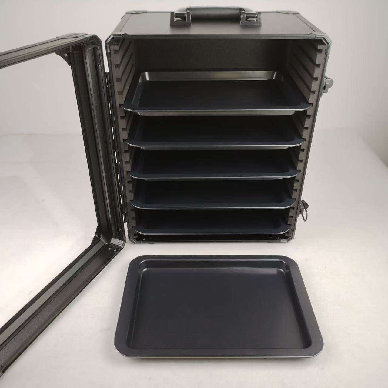 Aluminum Miniatures Display & Carry Case w/ 5 Metal Trays for Collectible Figures and Models