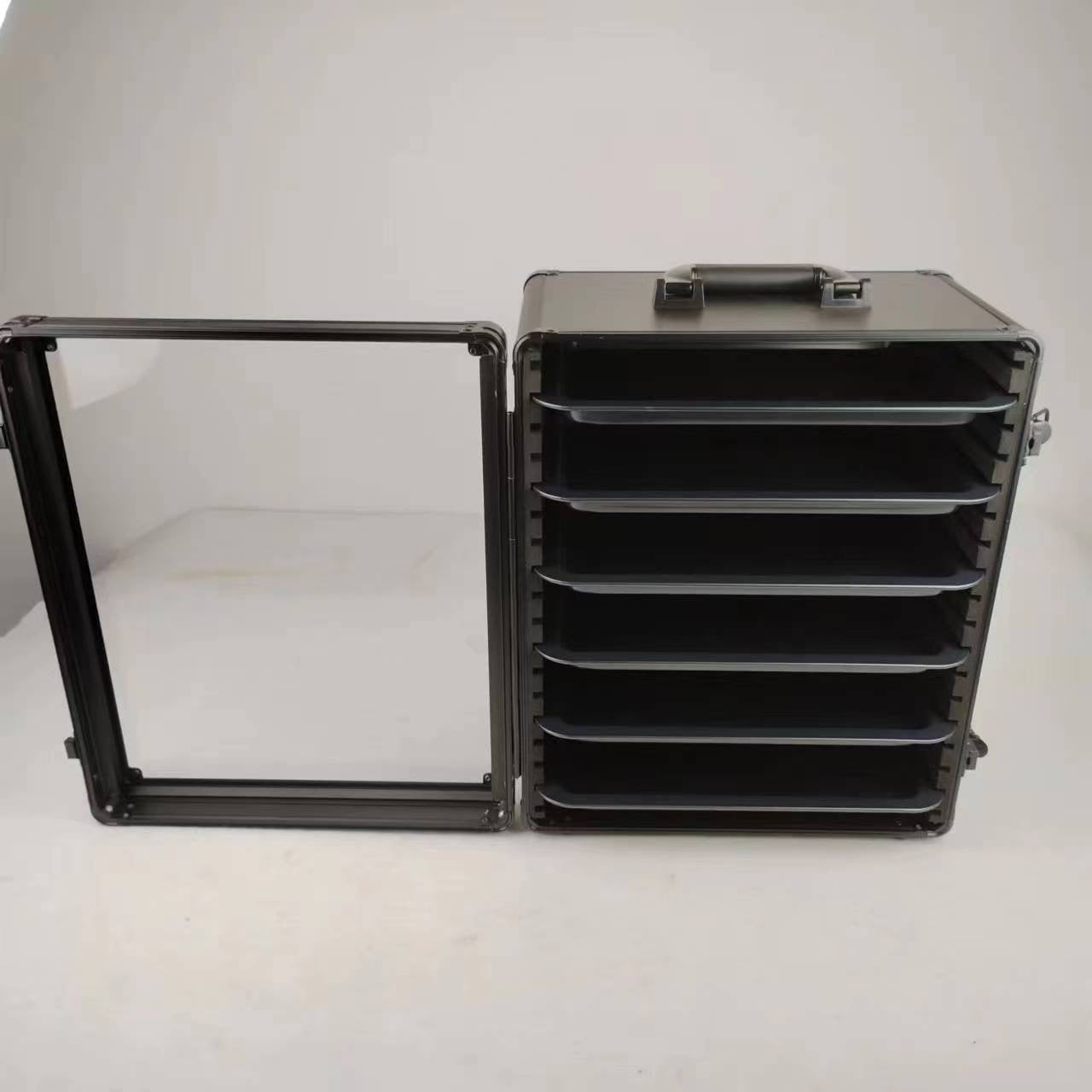 Aluminum Miniatures Display & Carry Case w/ 5 Metal Trays for Collectible Figures and Models
