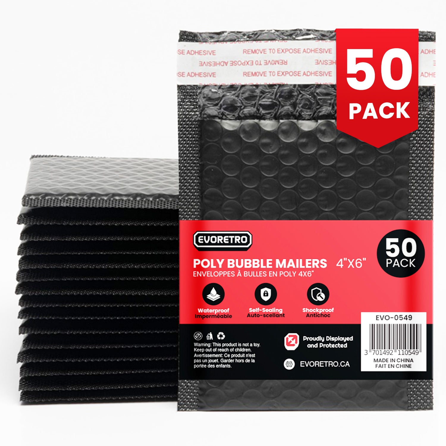 50x Poly Bubble Mailers  4x6" – Black Protective Shipping Envelopes