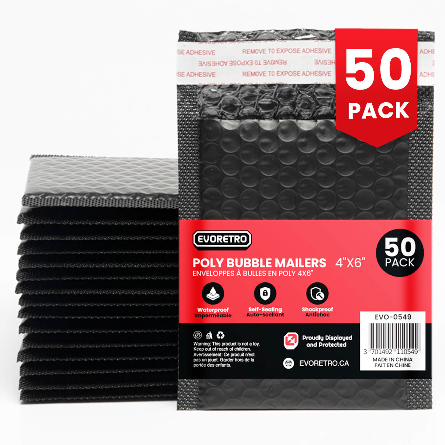 50x Poly Bubble Mailers  4x6" – Black Protective Shipping Envelopes