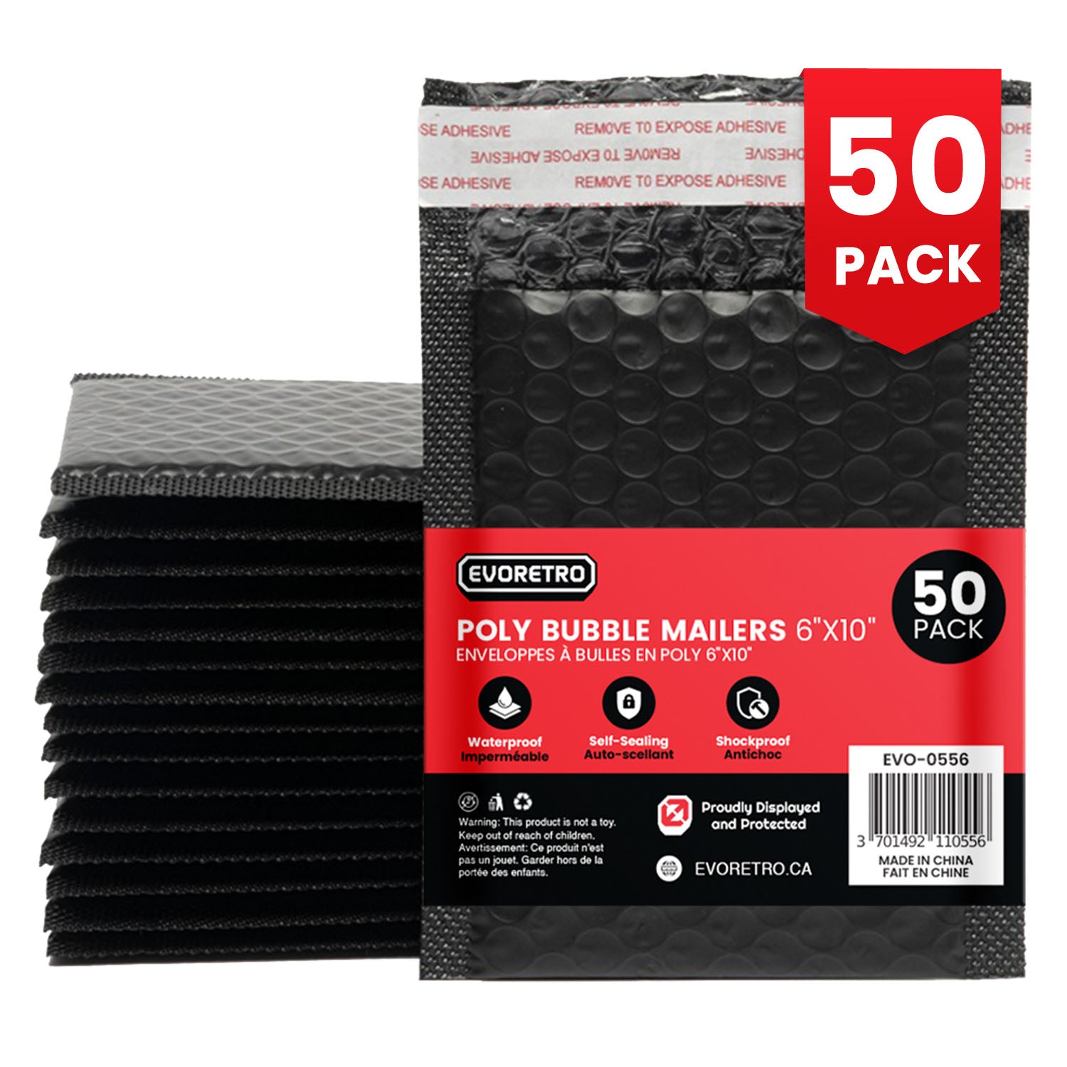 50x Poly Bubble Mailers  6x10" – Black Protective Shipping Envelopes