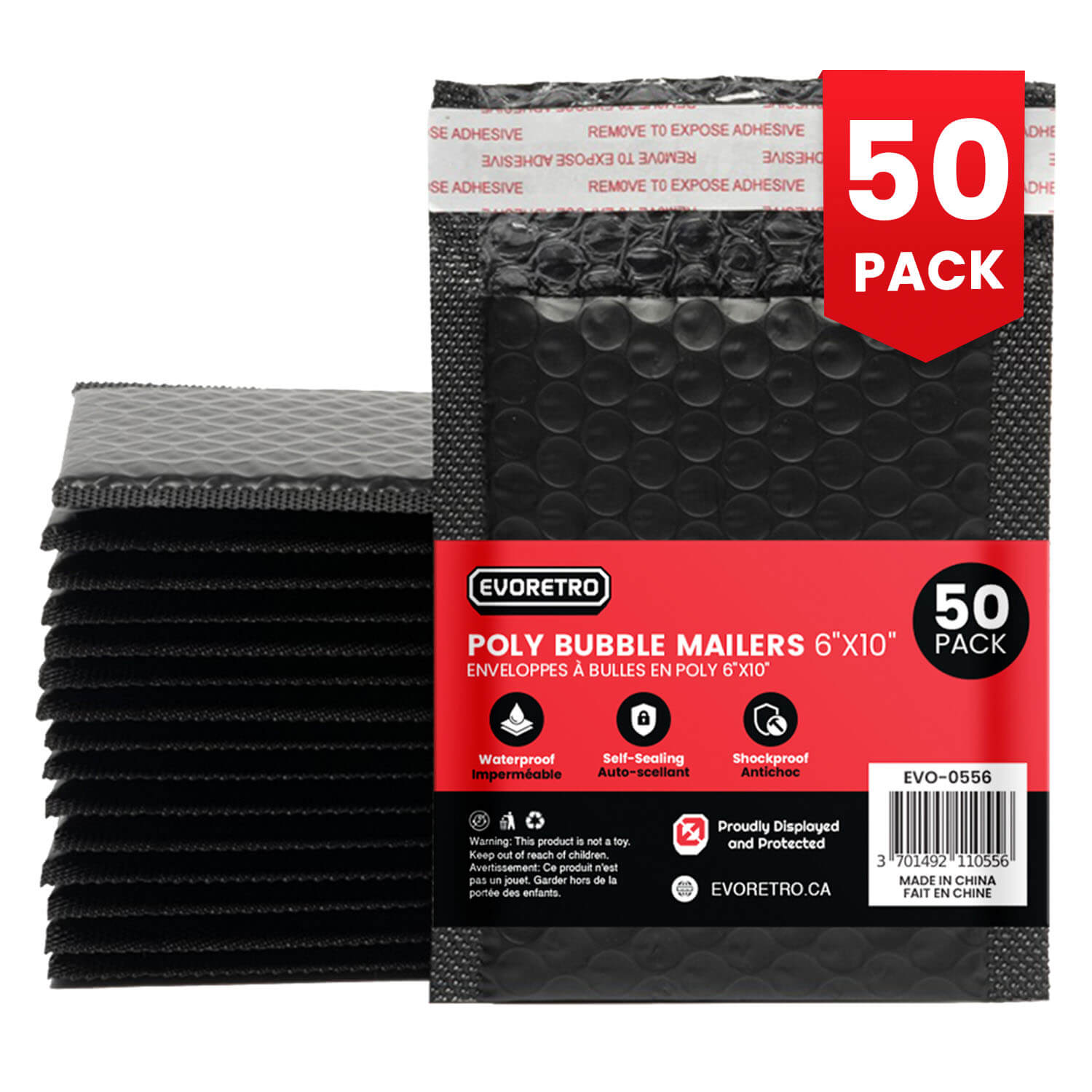 50x Poly Bubble Mailers  6x10" – Black Protective Shipping Envelopes