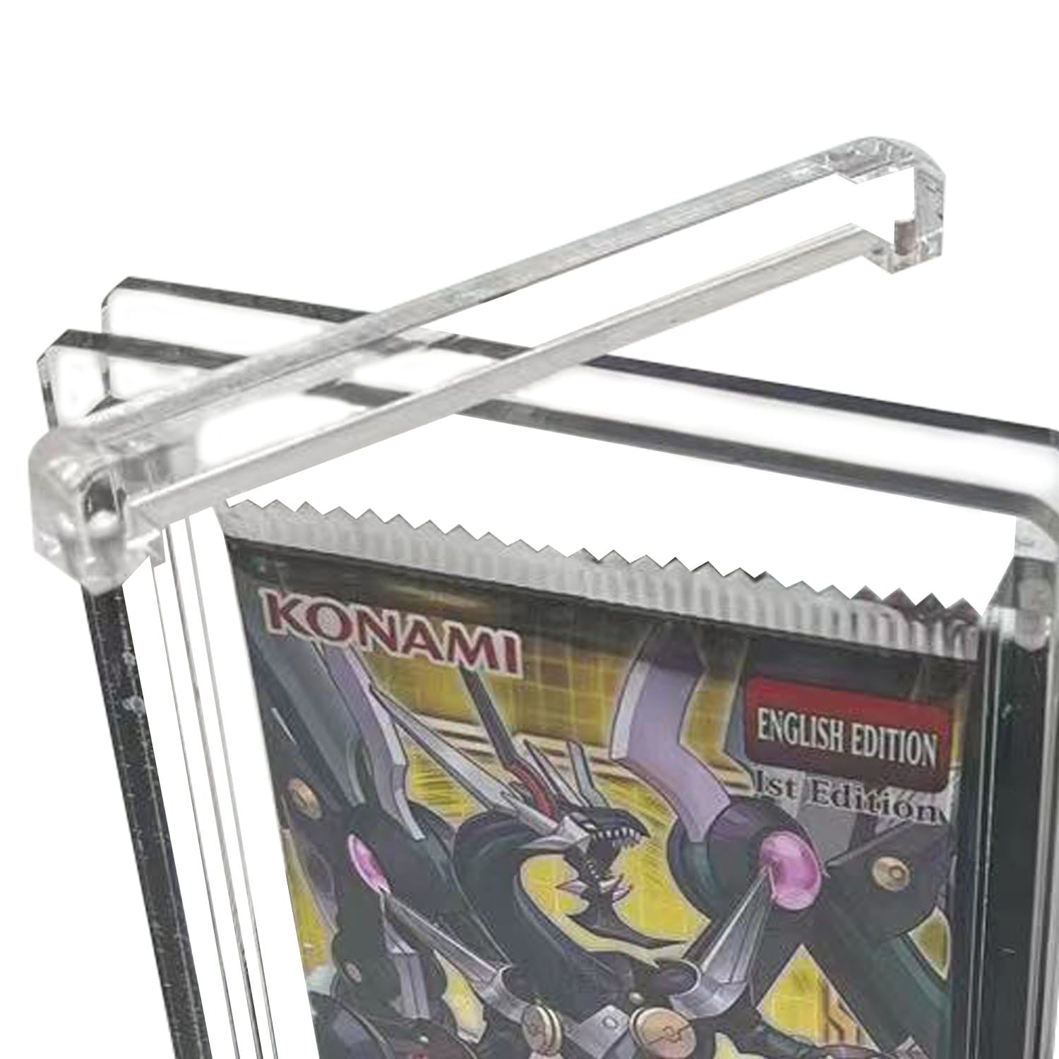 EVORETRO magnetic booster pack case open lid showing sealed trading card pack inside