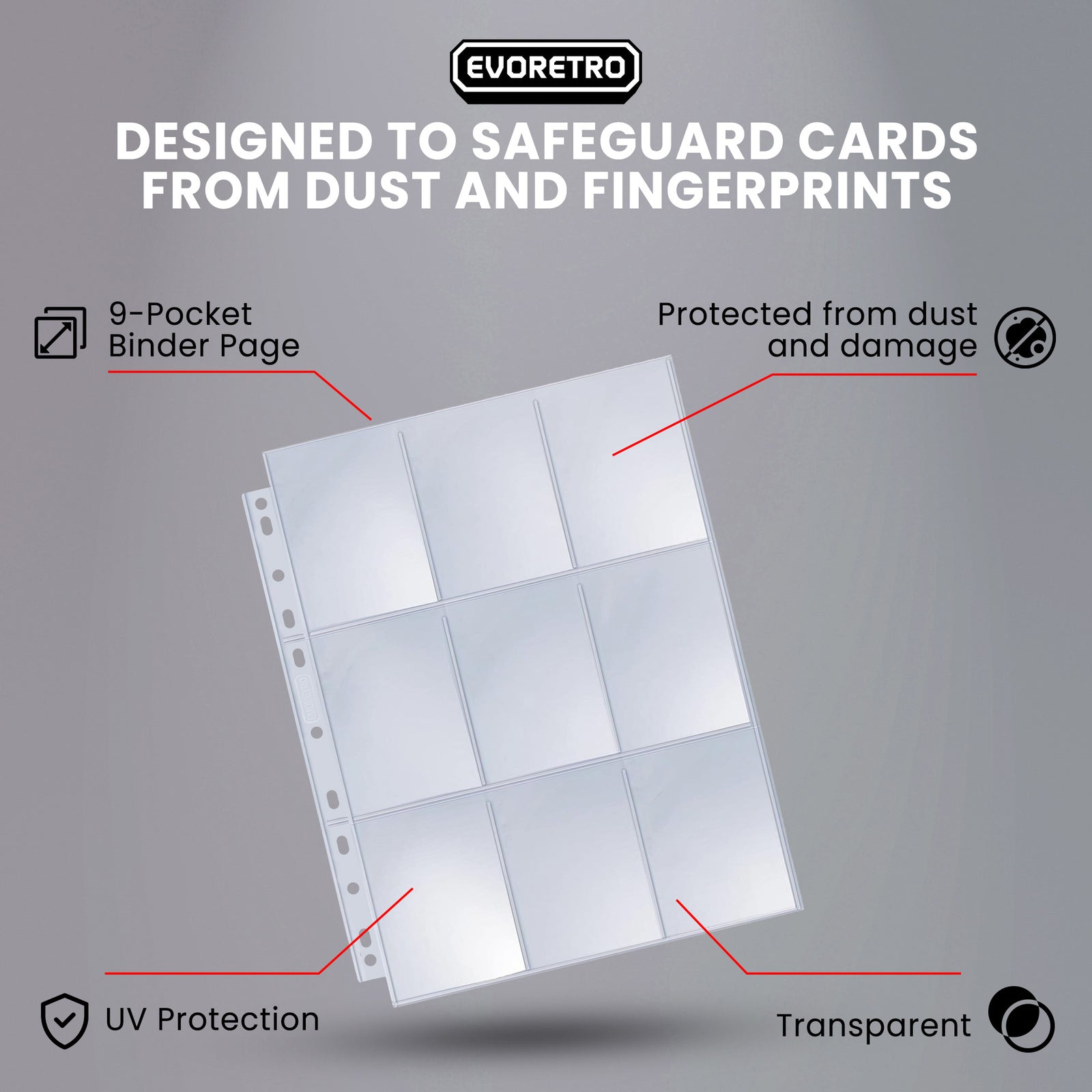 EVORETRO 9-Pocket Binder Pages for Trading Cards | 40 Sheets