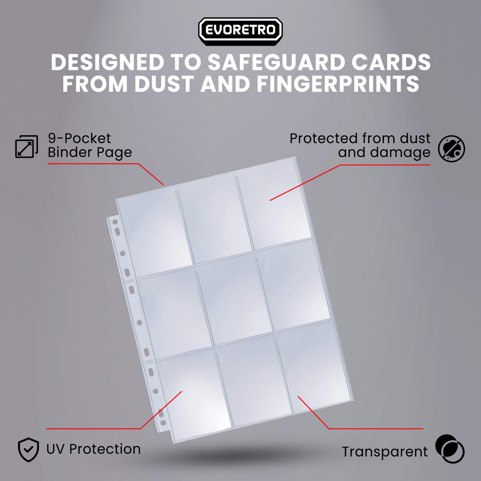 EVORETRO 9-Pocket Binder Pages for Trading Cards | 40 Sheets