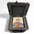 Black protective case with a Pokémon trading card game book titled 'Hidden Fates' on a white background