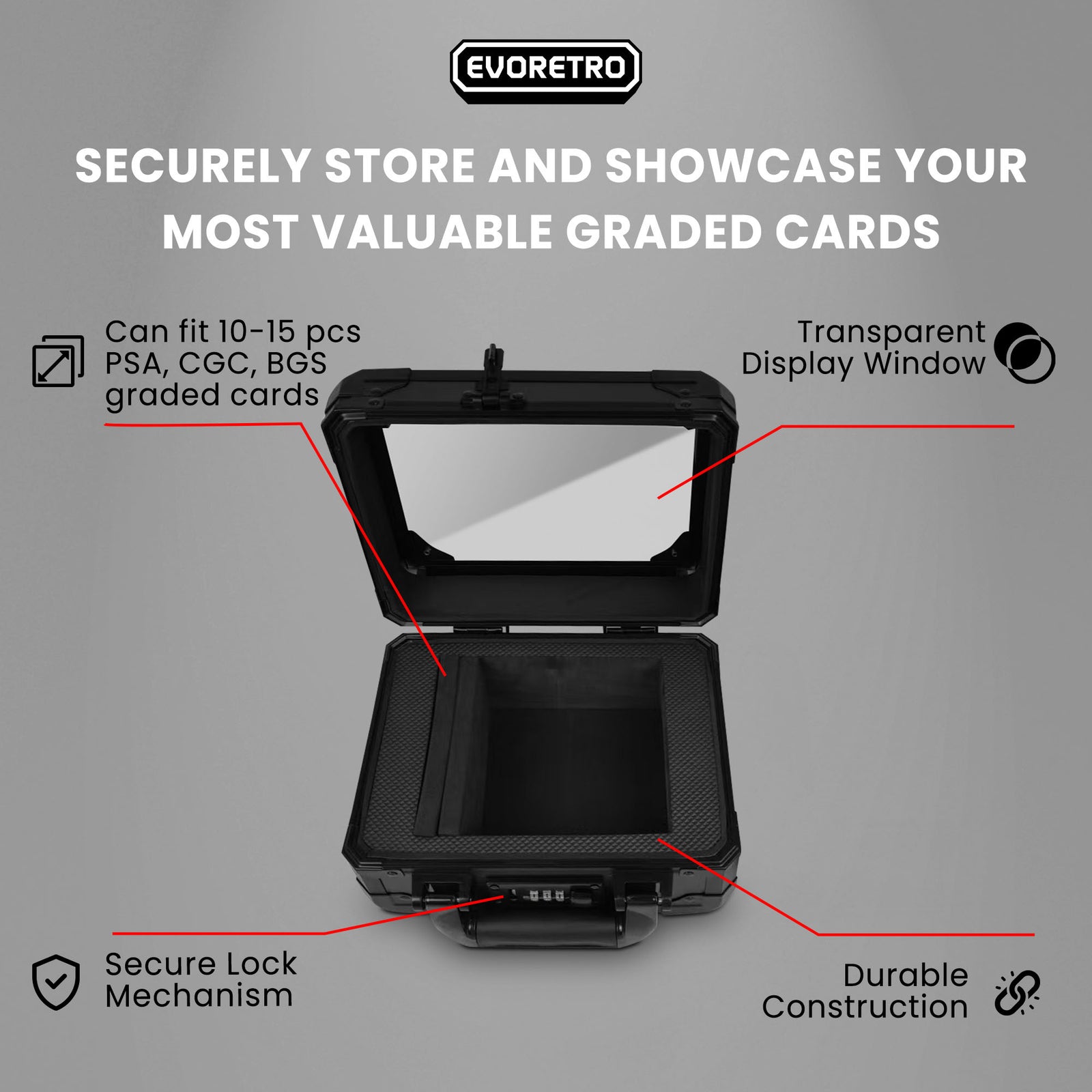 EVORETRO Graded Card Case — Mini with Display Window & Lock