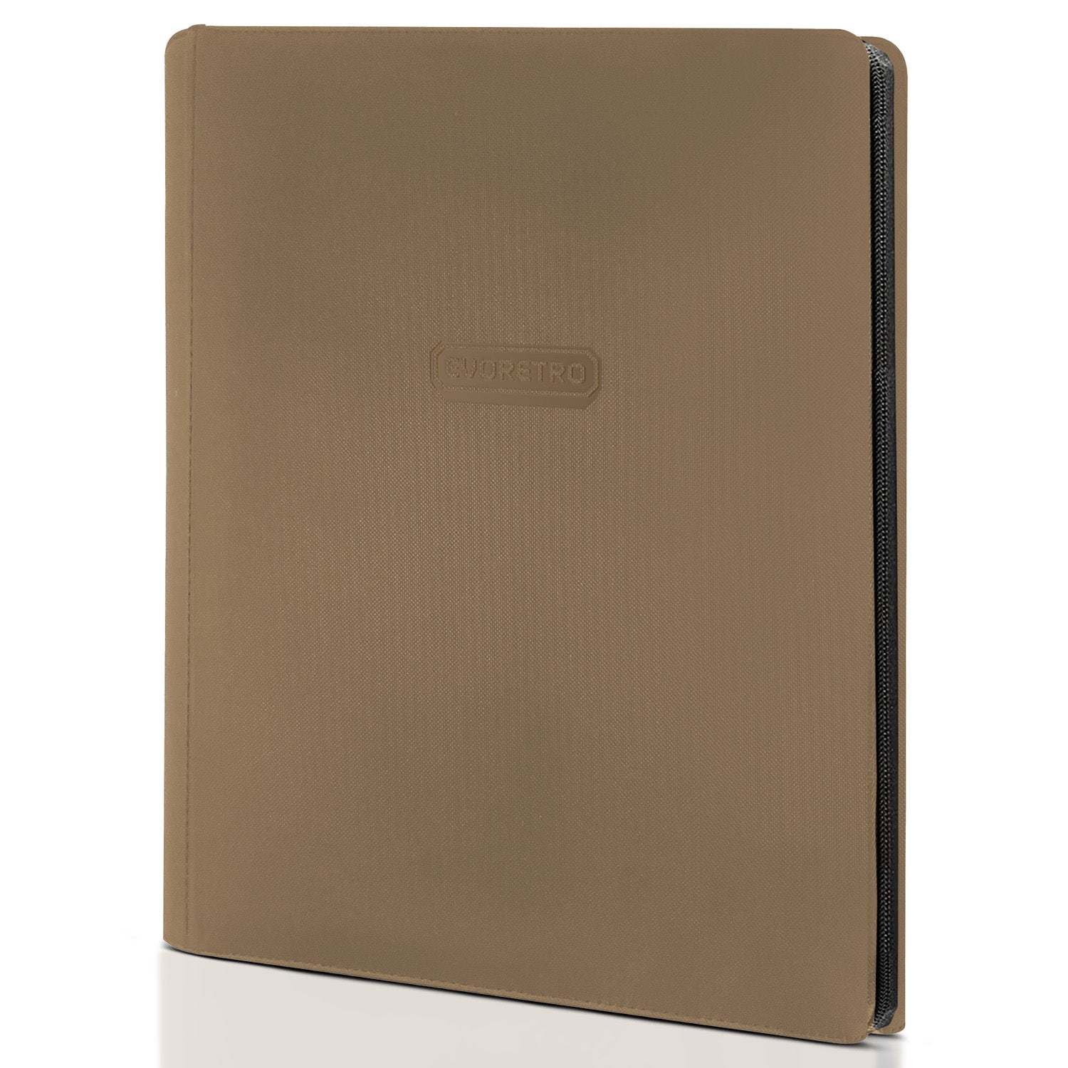Brown 9 pocket zip up trading card binder holding 360 cards with zipper closure