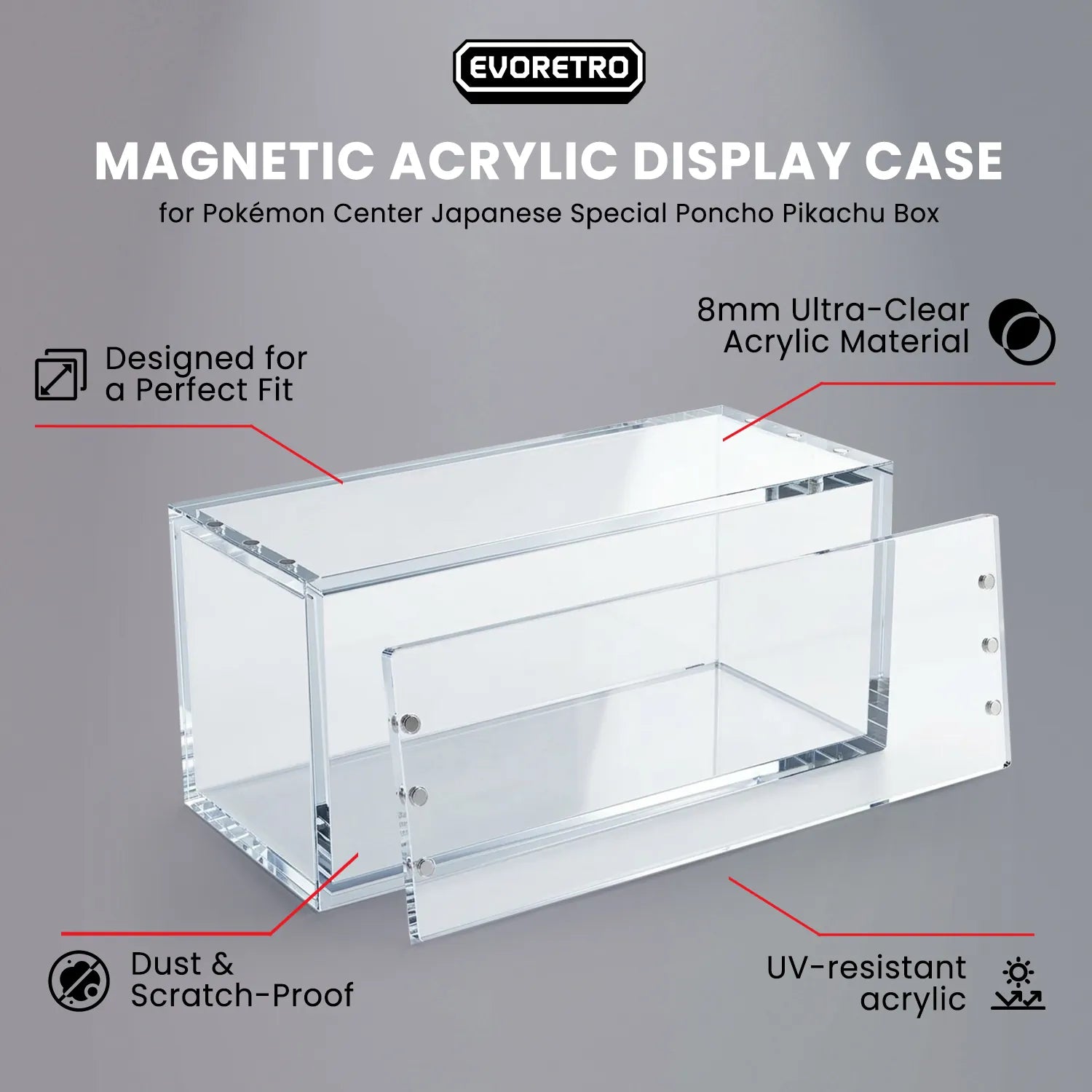 Magnetic Acrylic Display Case for Pokémon Center Japanese Special Poncho Pikachu Box