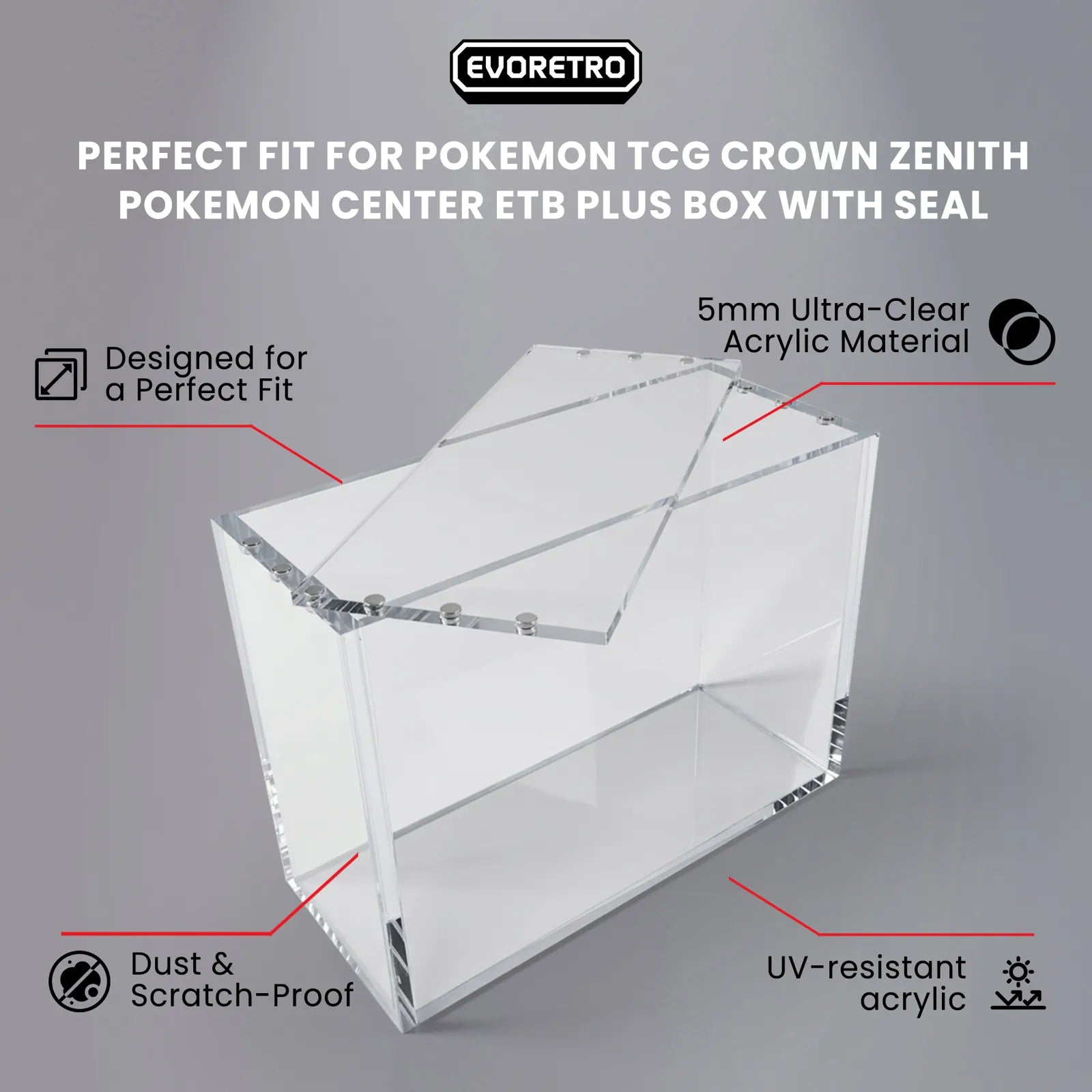 Magnetic Acrylic Display Case for Pokemon TCG Crown Zenith Pokemon Center ETB Plus