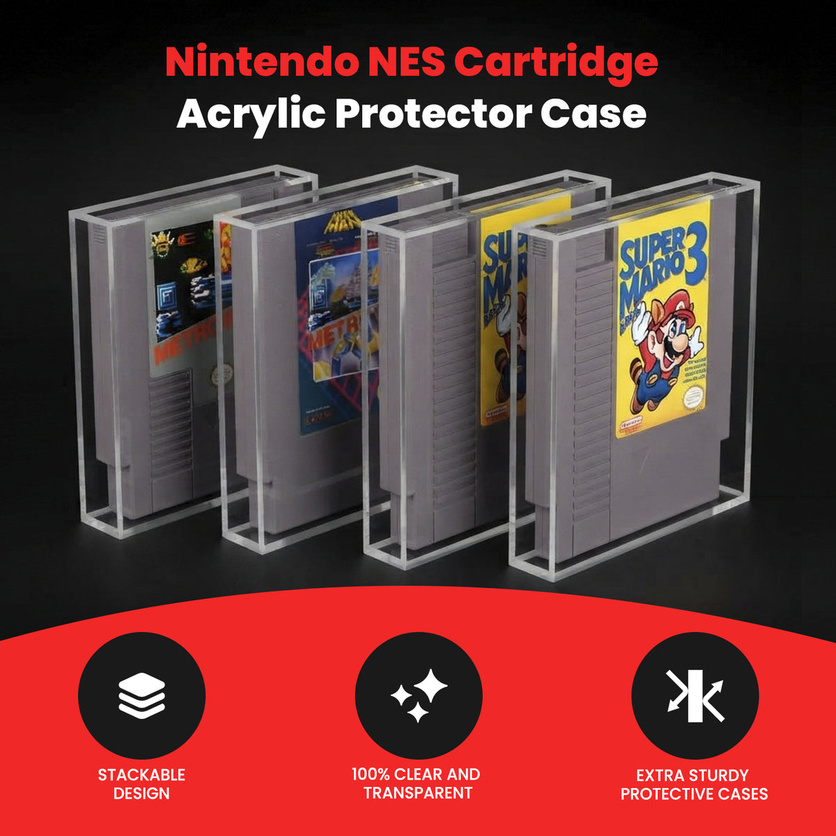 Boîtier en acrylique EVORETRO pour cartouche Nintendo NES — paquet de 2