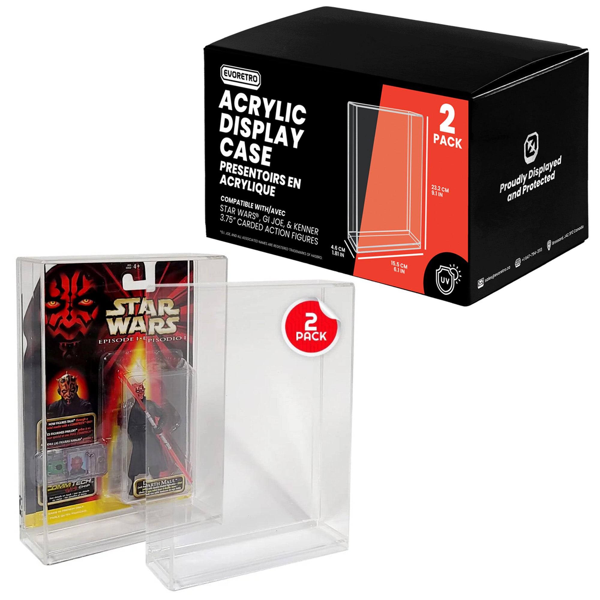 Vitrine en acrylique pour figurines Star Wars et GI-Joe de 3,75 pouces, lot de 2