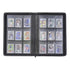 Open EVORETRO semi-rigid card binder showing organized card holders in a 3-column pocket layout