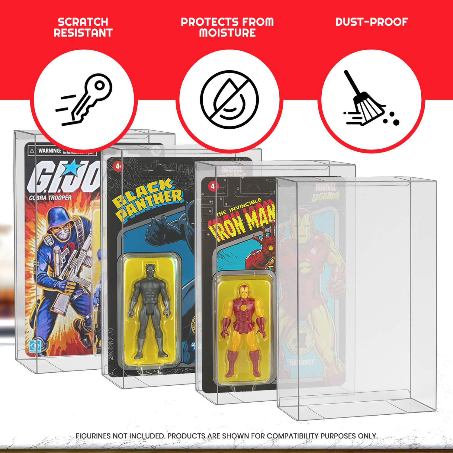 Étui de protection pour figurines d'action Carded Star Wars et GI Joe 3,75'' (peu profond, 30 mm) - Lot de 10
