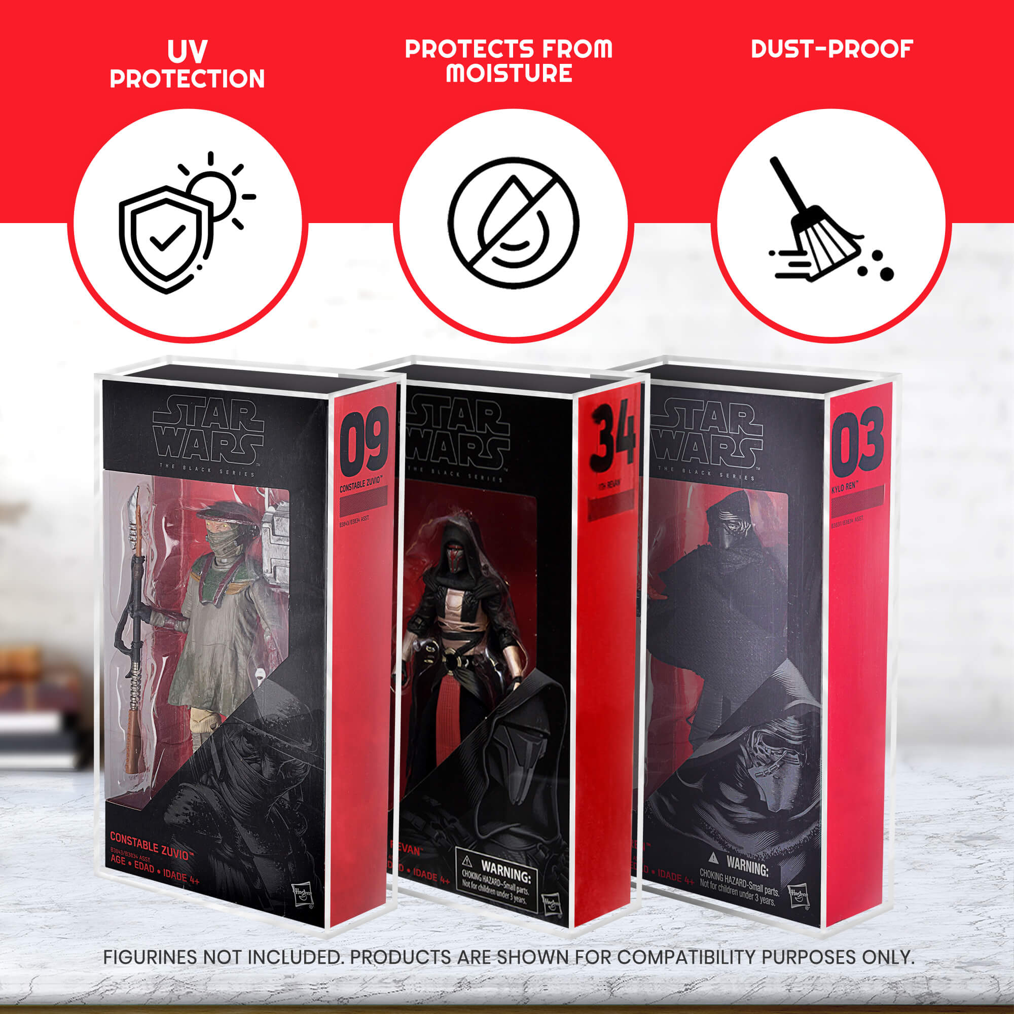 Action Figure Acrylic Case for 6" Hasbro Star Wars Black Series - Pack of 2