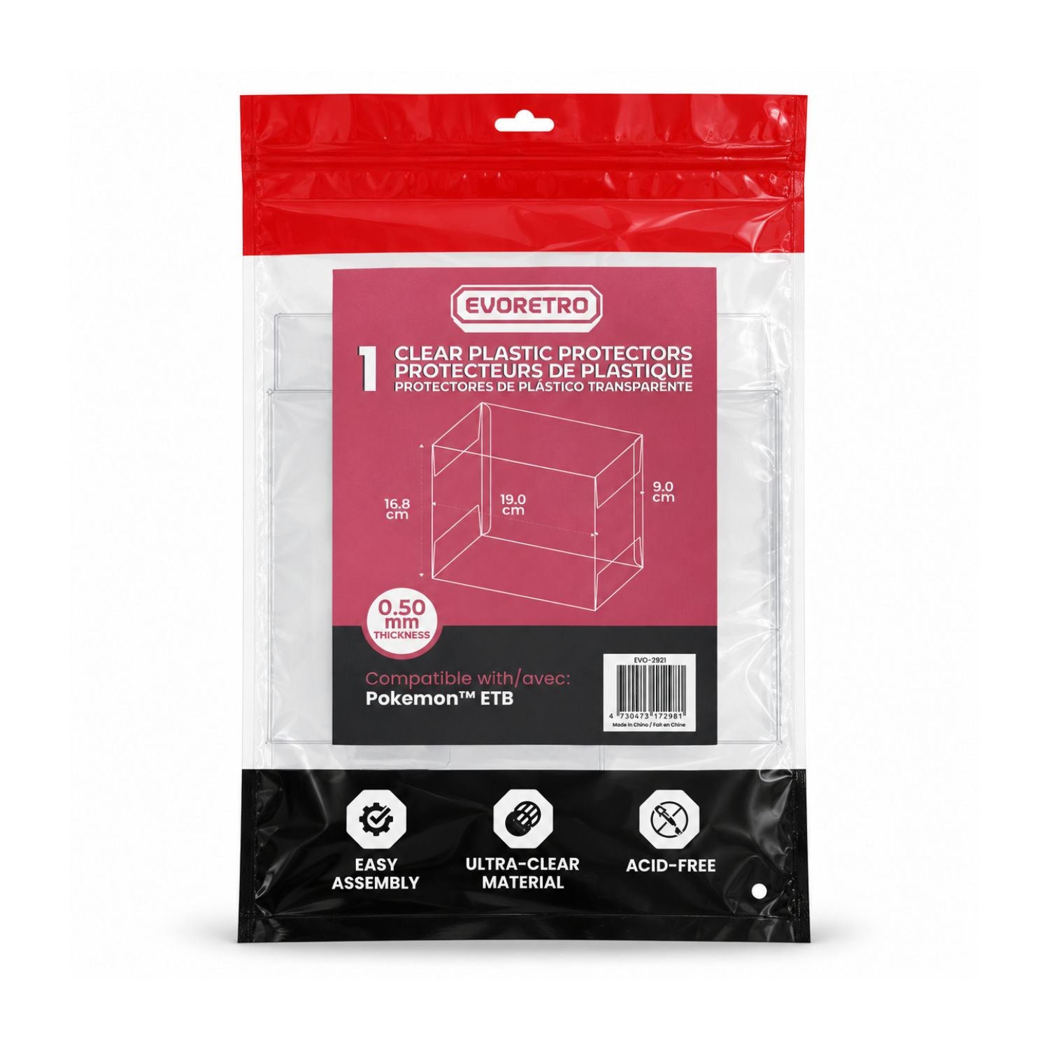 EVORETRO EVO-2987 clear plastic protector Pack of 1 packaging compatible with Pokemon ETB