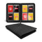 EVORETRO black card binder opened to show four-pocket pages and the plain outer cover
