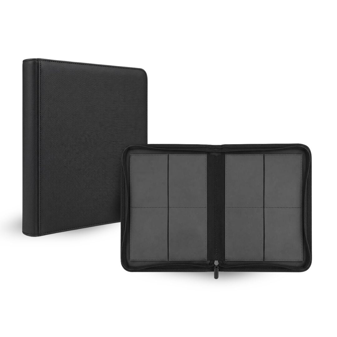 EVORETRO compact 2x2 card binder displaying trading cards in clear pockets with the closed binder in front