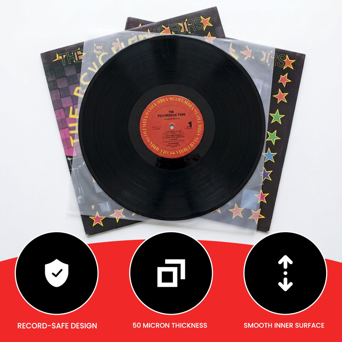 EVORETRO 50-micron vinyl record inner sleeve protecting a 12-inch record
