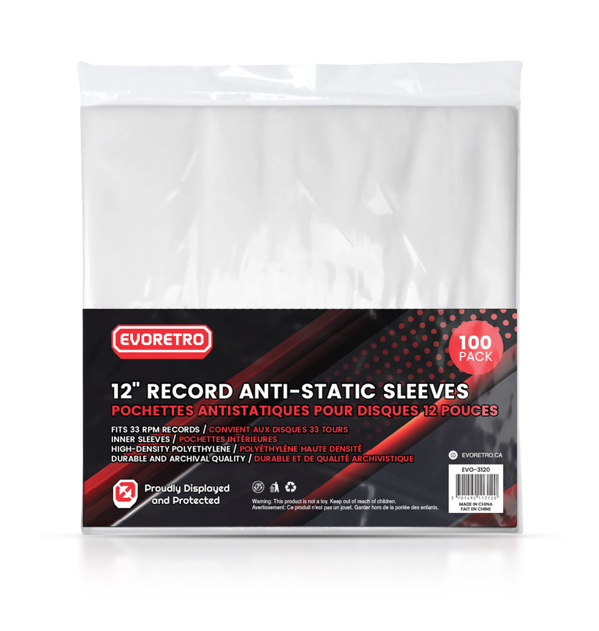 EVORETRO Vinyl Inner Sleeves Anti-Static 50 Micron 100-Pack