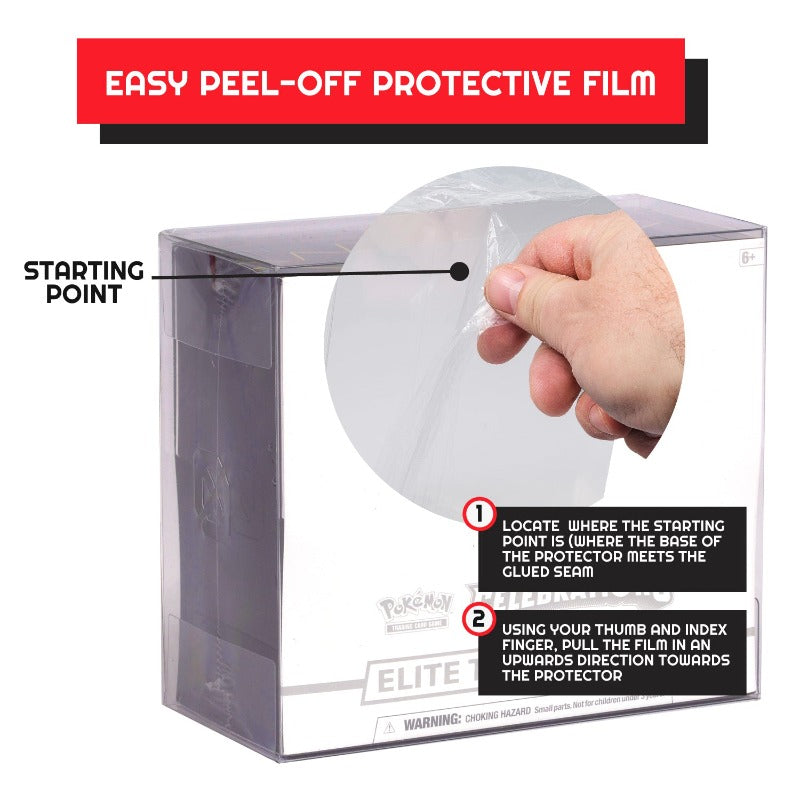 PET protector for Pokémon Elite Trainer Box – 0.50mm soft crease ETB protector 5-pack – EVORETRO easy peel-off protective film 