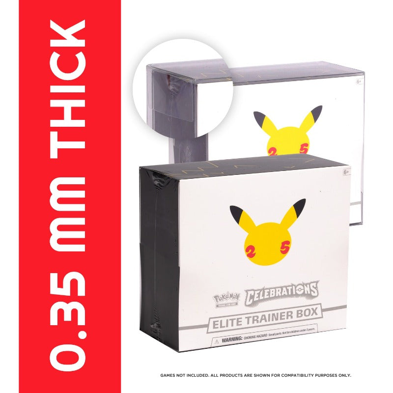 PET protector for Pokémon Elite Trainer Box – 0.50mm soft crease ETB protector 5-pack – EVORETRO 0.35 mm thick 