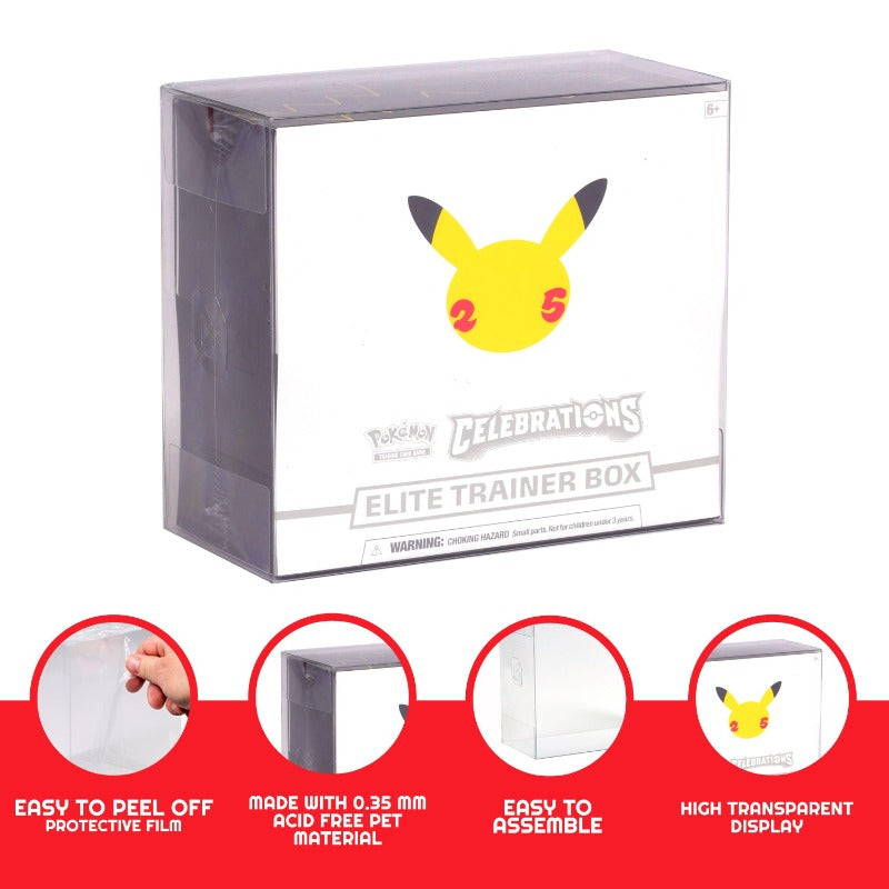 PET protector for Pokémon Elite Trainer Box – 0.50mm soft crease ETB protector 5-pack – EVORETRO features 