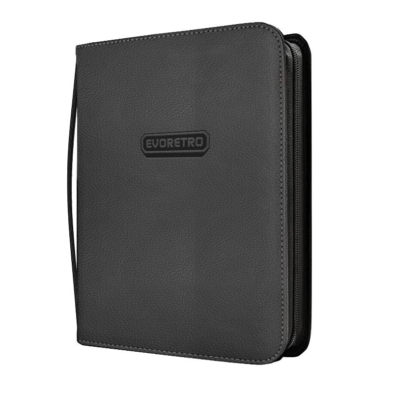 Black 3x3 toploader binder with zipper for trading cards compatible with 35pt top loaders