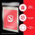 One-touch magnetic card holder inside a resealable team bag, with product features listed on the right side.