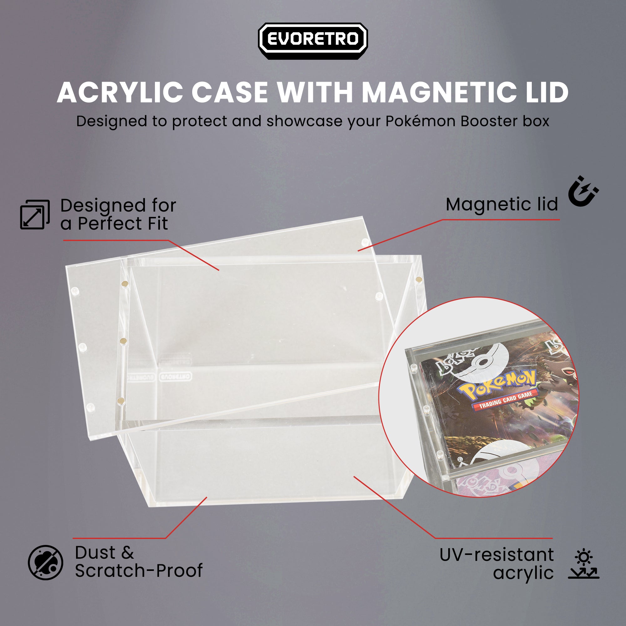 Acrylic Case for Pokemon Booster Box with Magnetic Lid Pack of 1