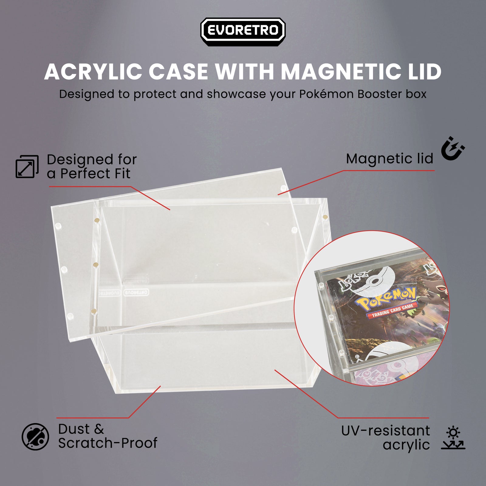 Acrylic Case for Pokemon Booster Box with Magnetic Lid Pack of 1