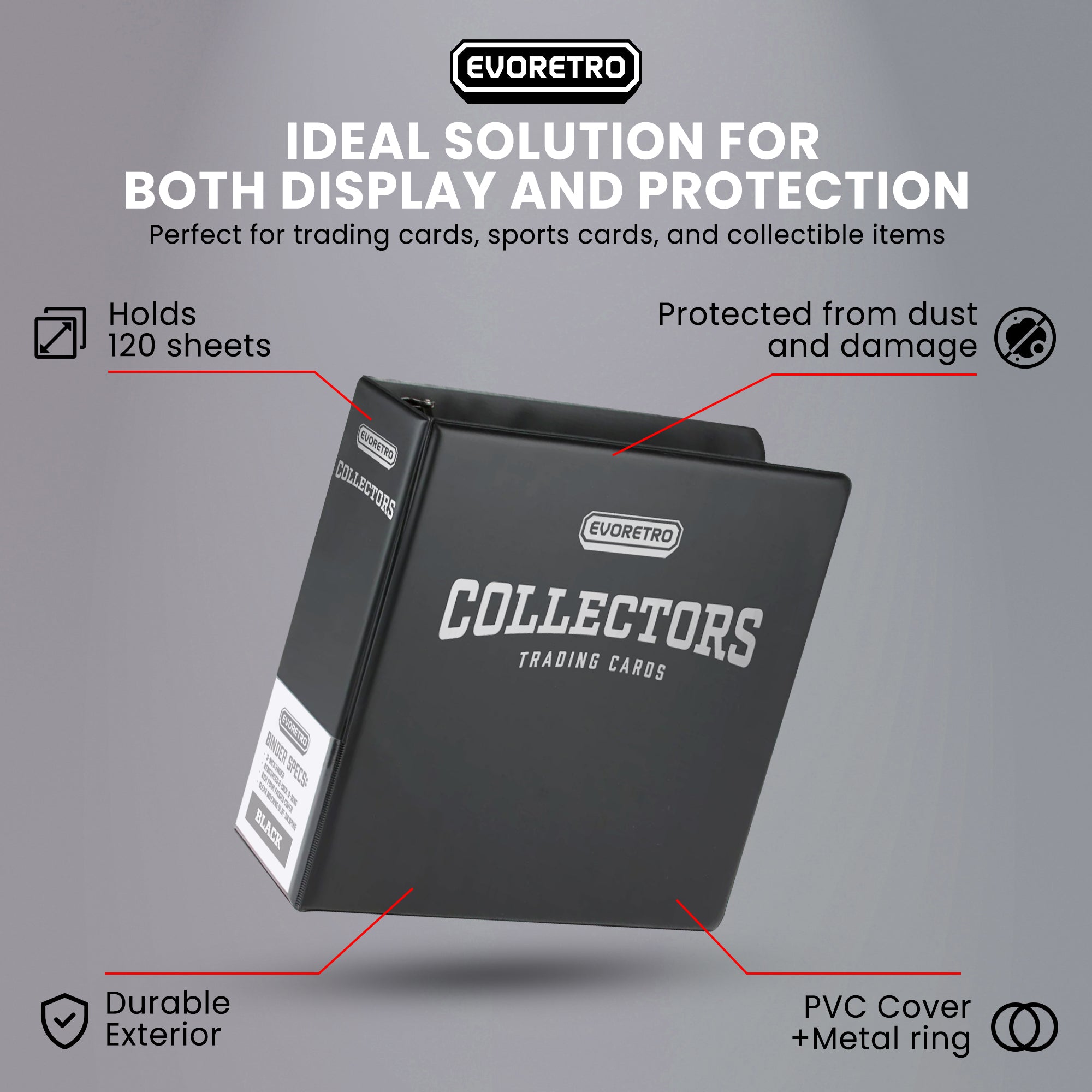 EVORETRO 3-Inch Trading Card Ring Binder | Collector Album Black