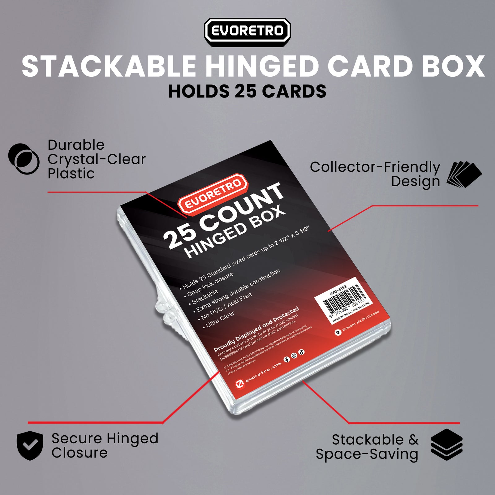 Stackable Hinged Card Box for 25 TCG & Sports Cards