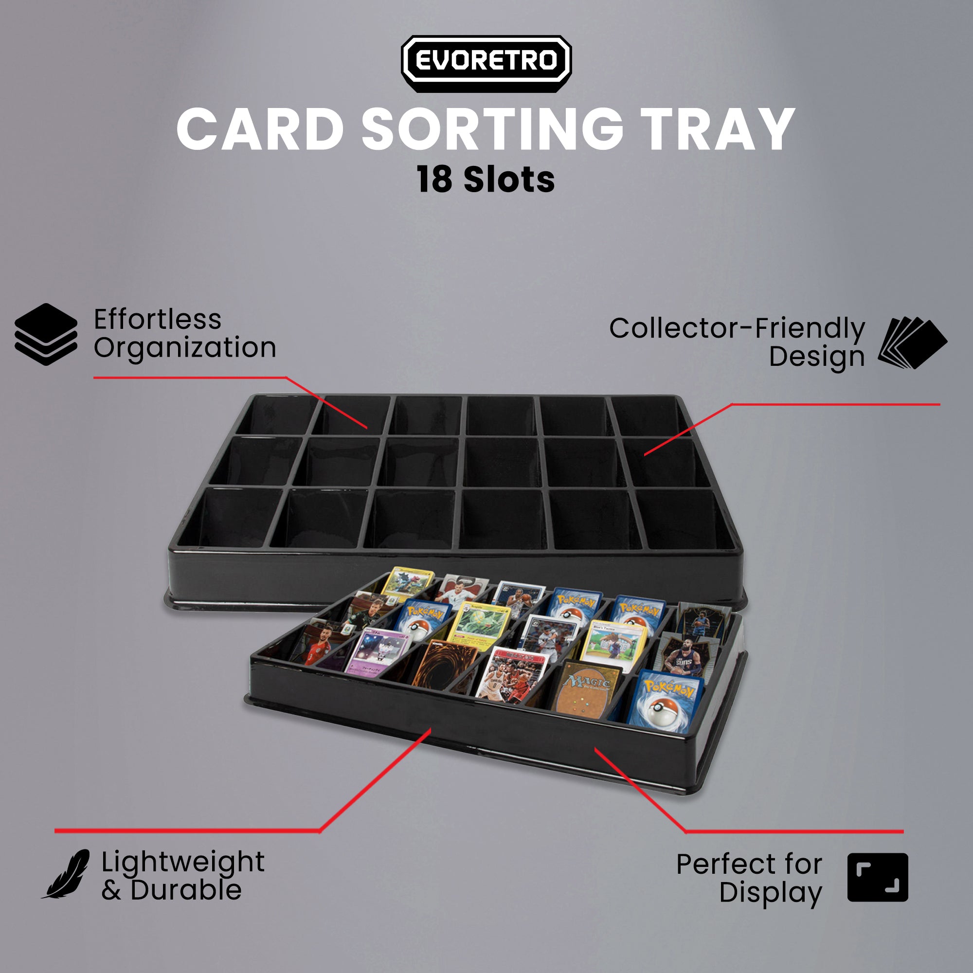 EVORETRO Card Sorting Tray – 18 Slots (Pack of 5)