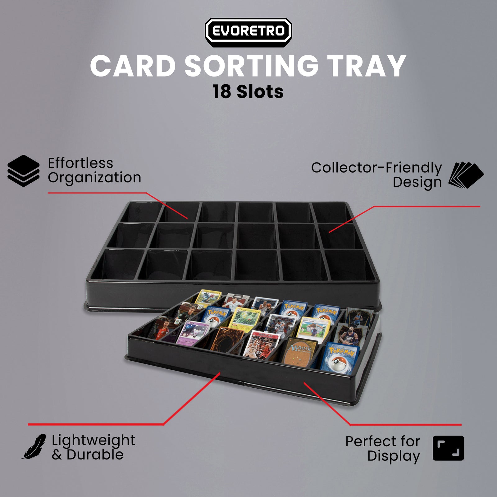 EVORETRO Card Sorting Tray – 18 Slots (Pack of 5)