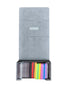 Top view of black waterproof screwdown graded card holder with gray interior, showing colorful cards in compartments