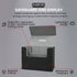 Open and empty magnetic card holder on a gray background, annotated with key features of the product