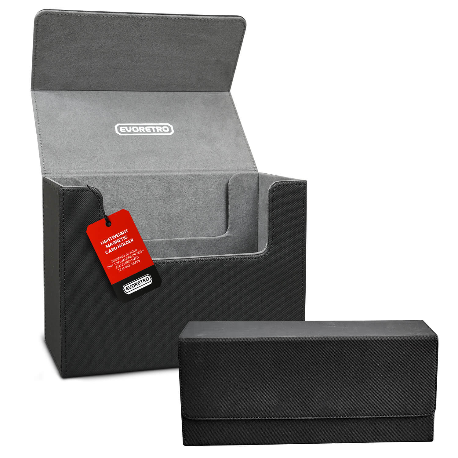 Porte-cartes magnétique léger et étanche EVORETRO - Plus de 180 cartes à chargement par le haut ou plus de 500 cartes à collectionner | Noir/gris